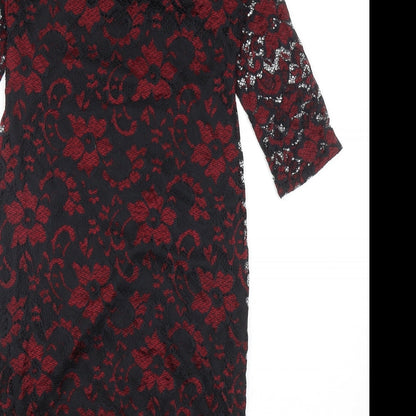 Atmosphere Womens Black Floral Nylon Bodycon Size 10 Boat Neck Pullover