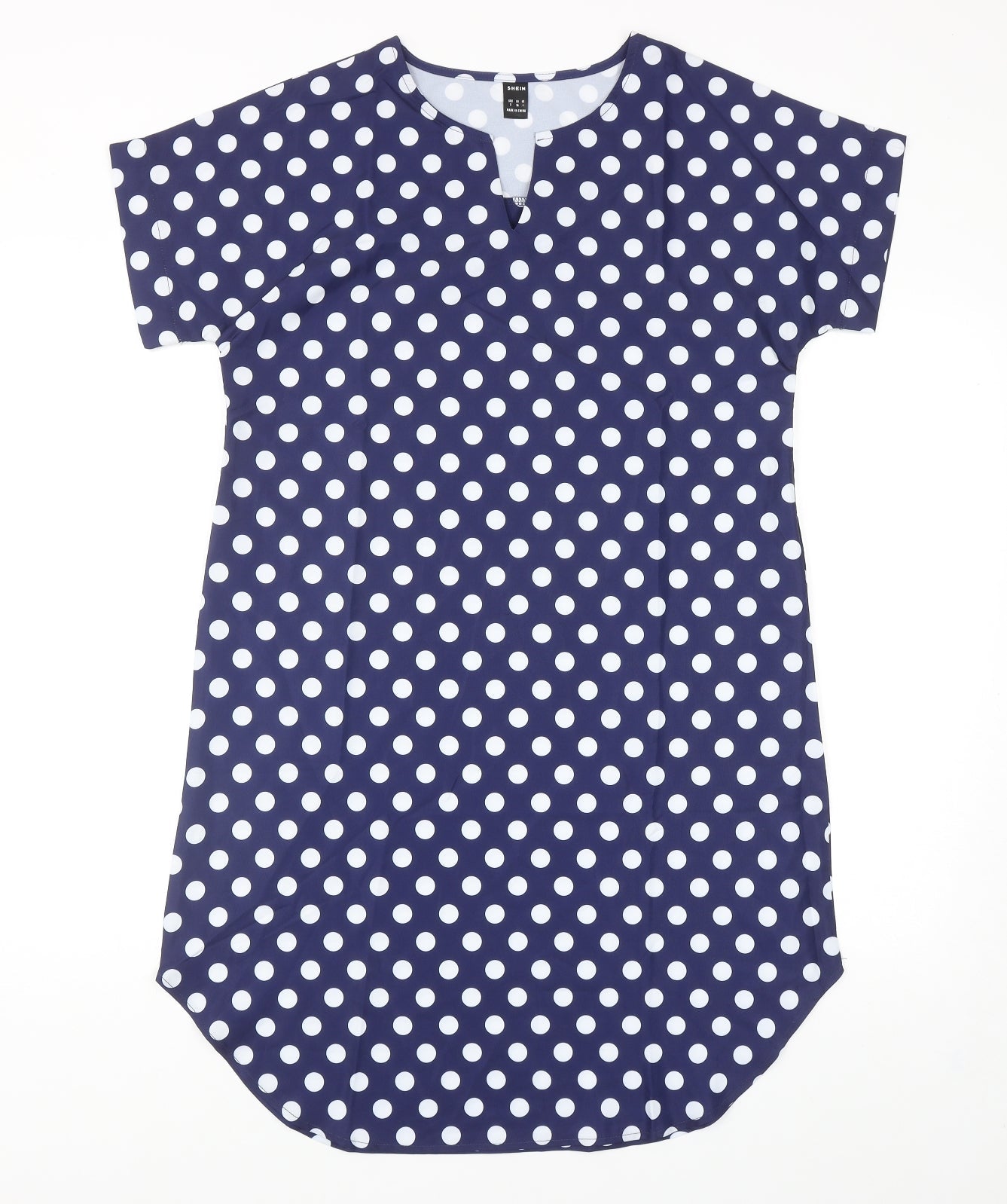 SheIn Womens Blue Polka Dot Polyester Sheath Size S V-Neck Pullover
