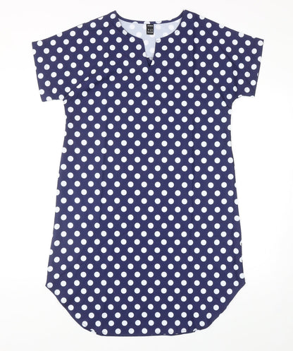 SheIn Womens Blue Polka Dot Polyester Sheath Size S V-Neck Pullover