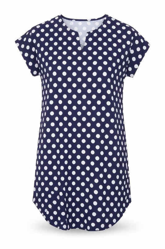 SheIn Womens Blue Polka Dot Polyester Sheath Size S V-Neck Pullover
