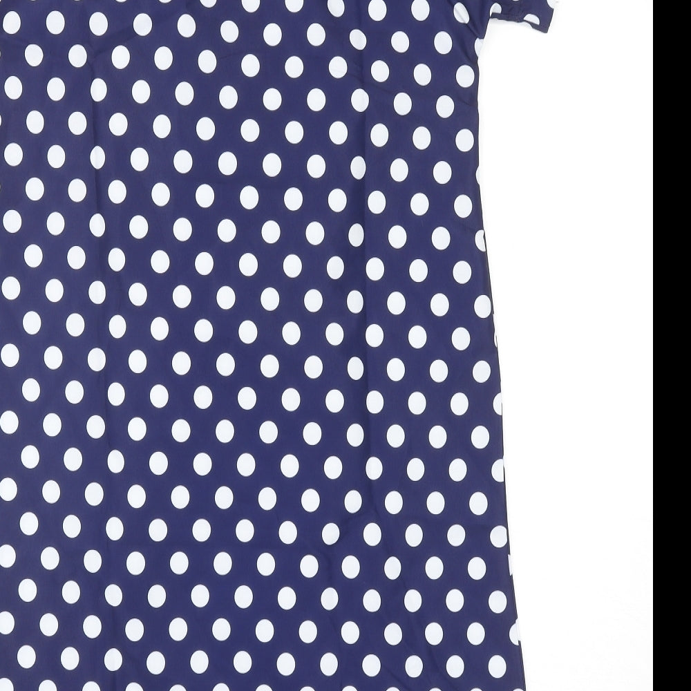 SheIn Womens Blue Polka Dot Polyester Sheath Size S V-Neck Pullover