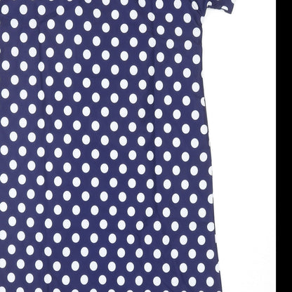 SheIn Womens Blue Polka Dot Polyester Sheath Size S V-Neck Pullover