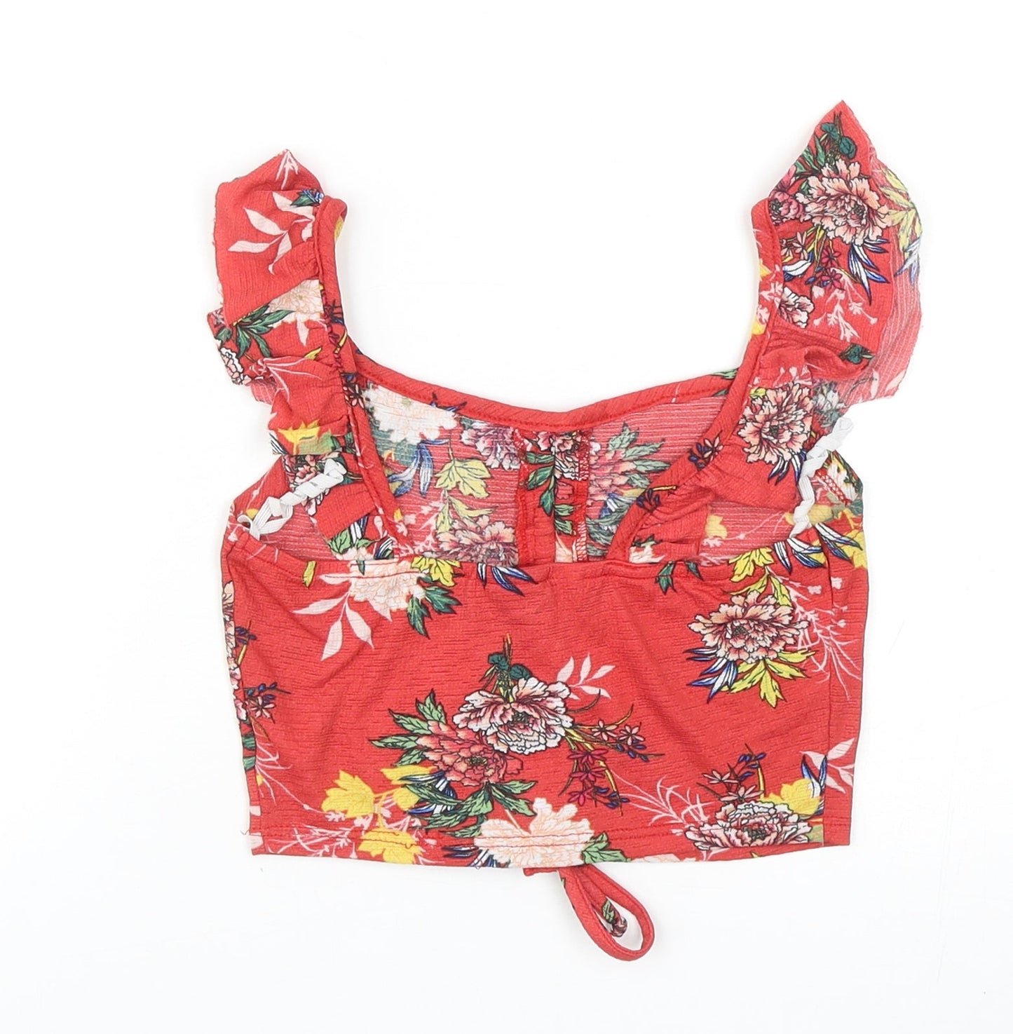 MRP Womens Red Floral Polyester Cropped Tank Size XS Scoop Neck - Ruched