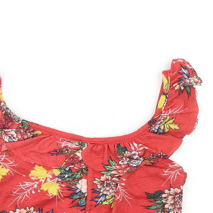 MRP Womens Red Floral Polyester Cropped Tank Size XS Scoop Neck - Ruched