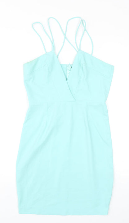 AQ/AQ Womens Blue Polyester Mini Size 10 V-Neck Zip