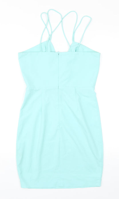 AQ/AQ Womens Blue Polyester Mini Size 10 V-Neck Zip