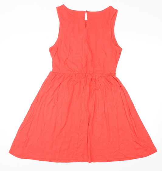 Atmosphere Womens Red Cotton Skater Dress Size 14 Boat Neck Button