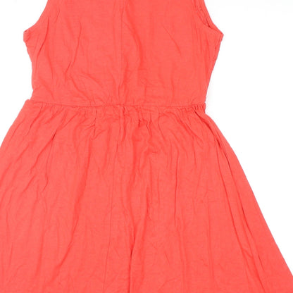 Atmosphere Womens Red Cotton Skater Dress Size 14 Boat Neck Button