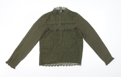 Kilky Womens Green Polyester Basic Blouse Size S Mock Neck