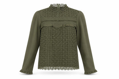 Kilky Womens Green Polyester Basic Blouse Size S Mock Neck