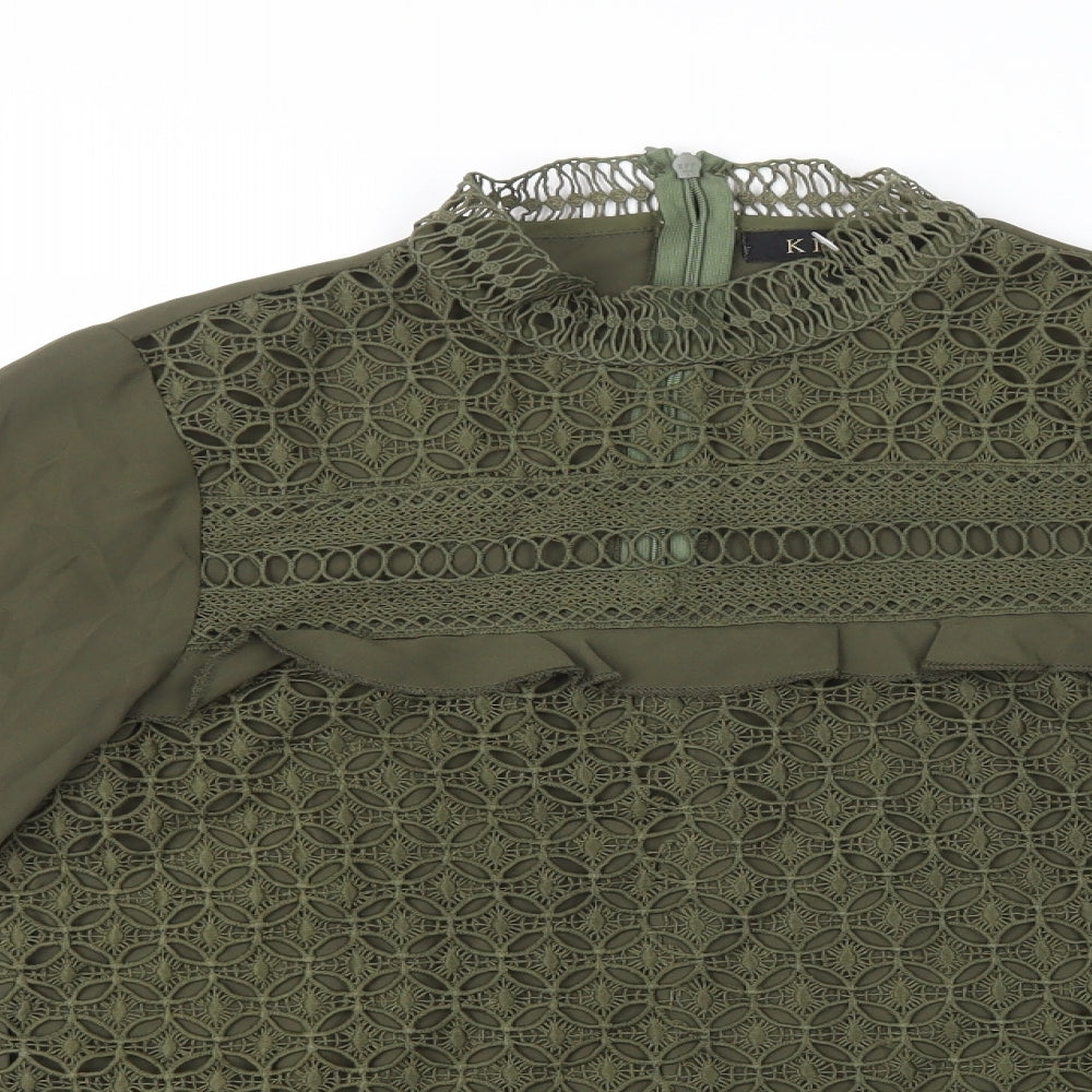 Kilky Womens Green Polyester Basic Blouse Size S Mock Neck