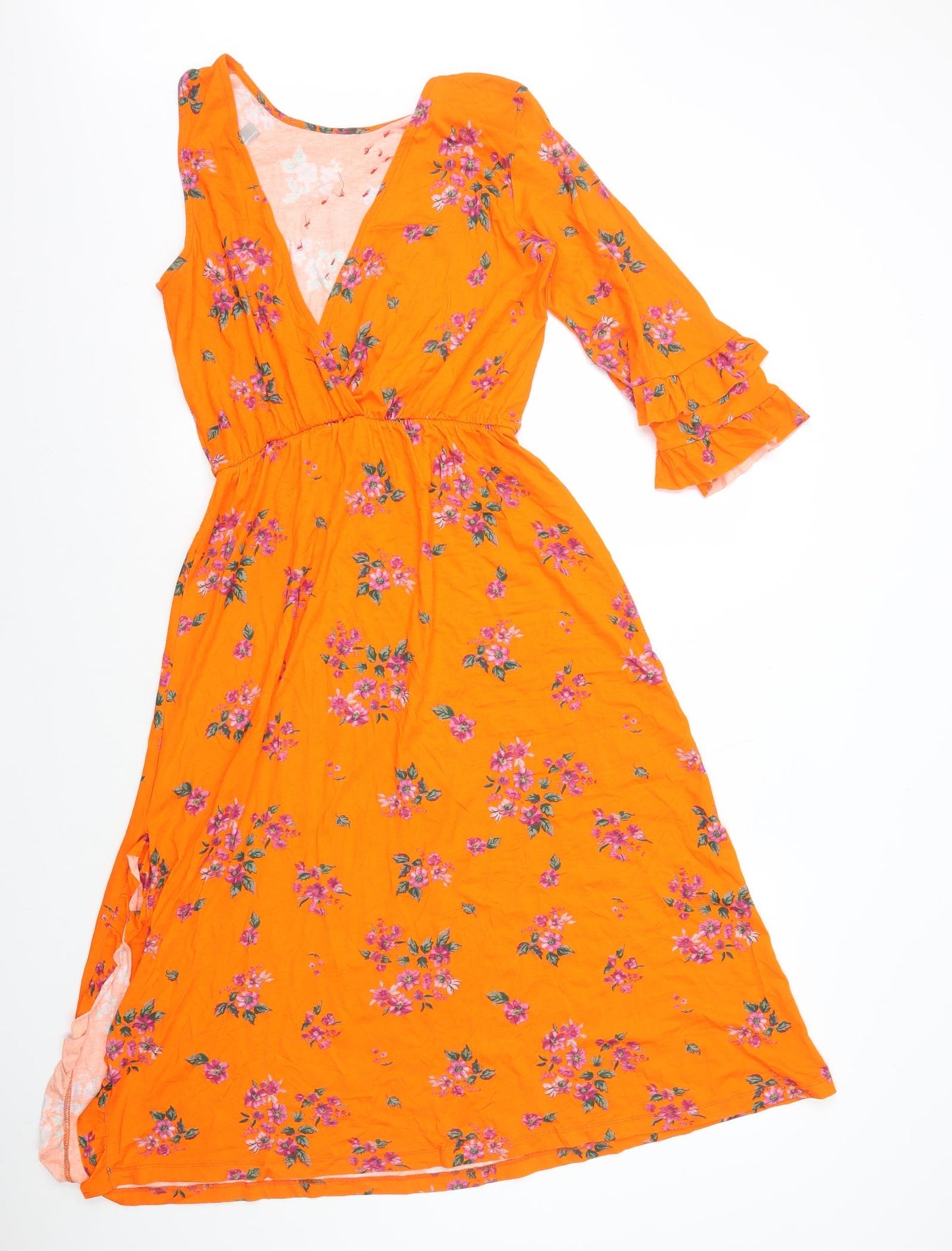 ASOS Womens Orange Floral Viscose A-Line Size 10 One Shoulder Pullover - One Sleeve