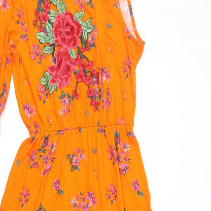 ASOS Womens Orange Floral Viscose A-Line Size 10 One Shoulder Pullover - One Sleeve