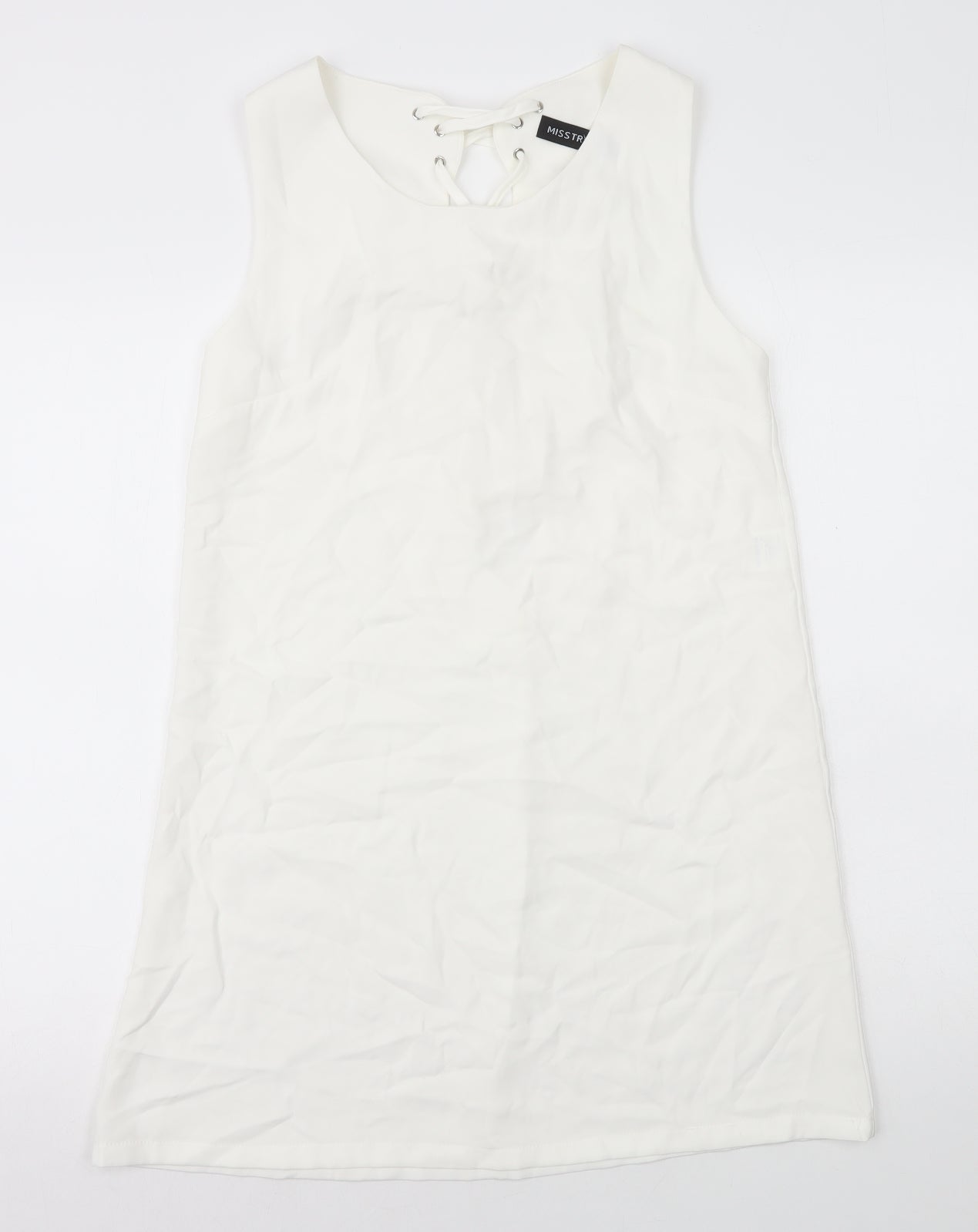 Misstruth Womens White Polyester A-Line Size 12 Round Neck Lace Up