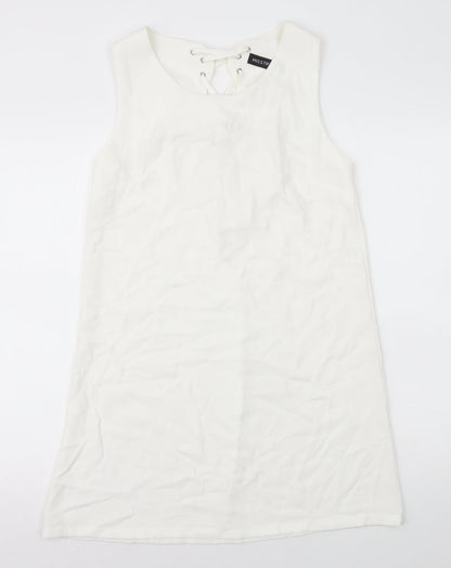 Misstruth Womens White Polyester A-Line Size 12 Round Neck Lace Up