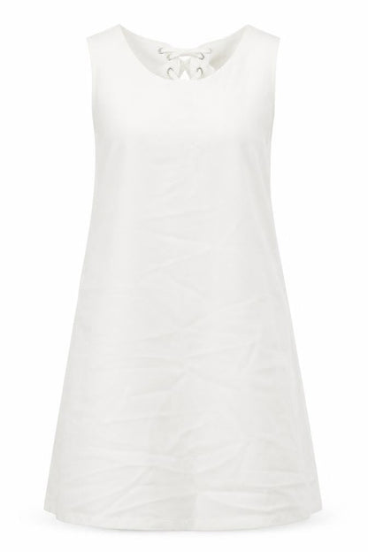 Misstruth Womens White Polyester A-Line Size 12 Round Neck Lace Up
