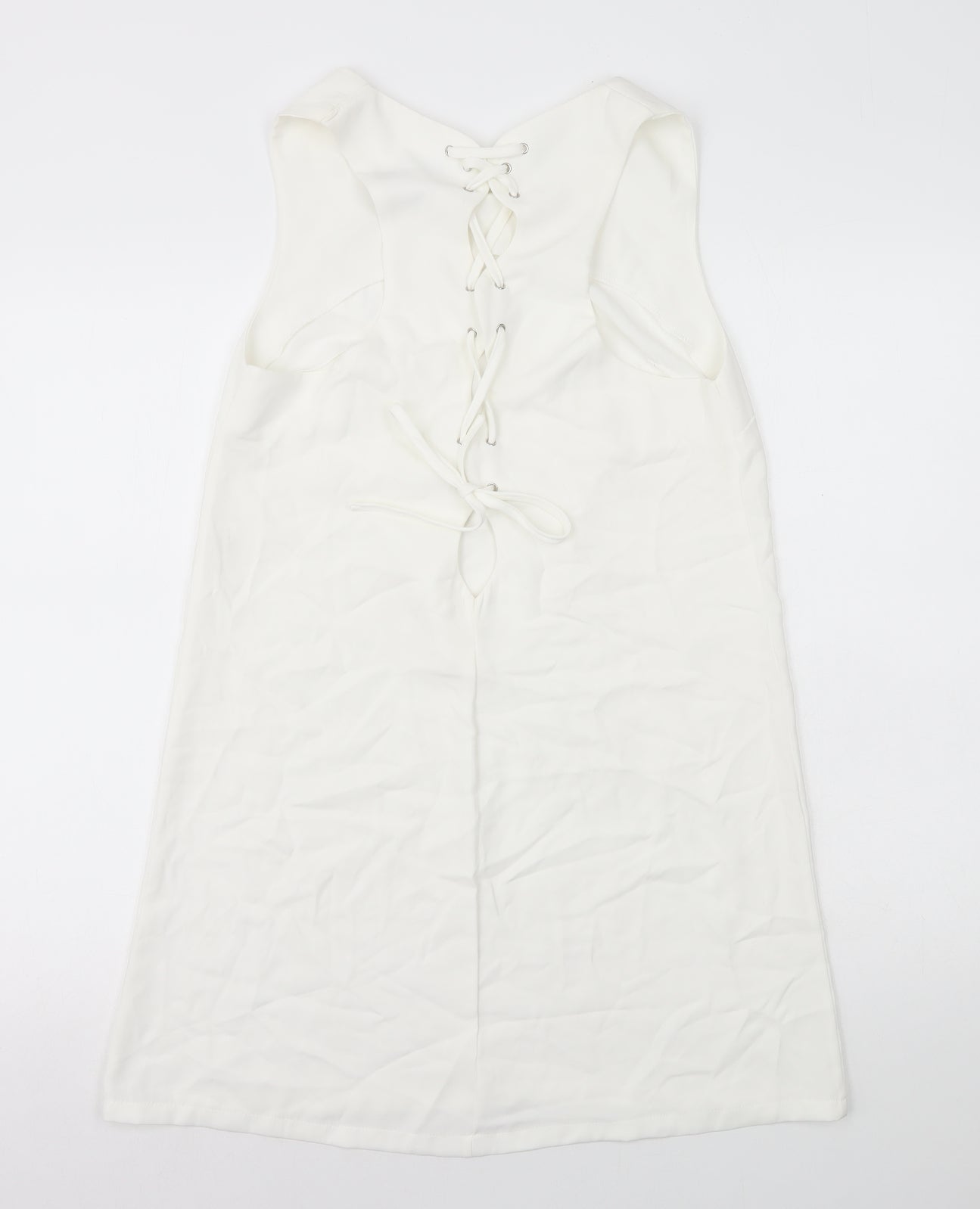Misstruth Womens White Polyester A-Line Size 12 Round Neck Lace Up