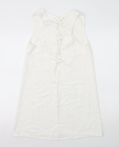 Misstruth Womens White Polyester A-Line Size 12 Round Neck Lace Up