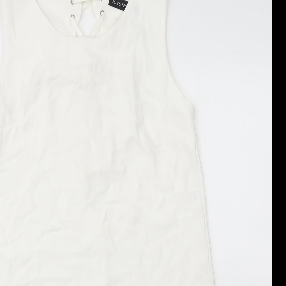 Misstruth Womens White Polyester A-Line Size 12 Round Neck Lace Up
