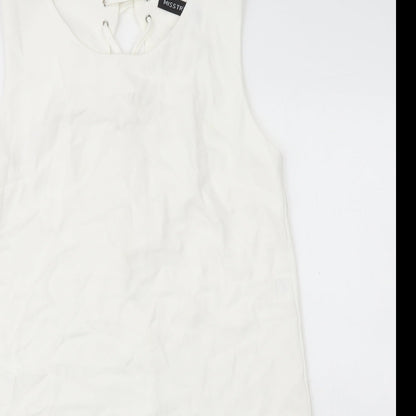 Misstruth Womens White Polyester A-Line Size 12 Round Neck Lace Up