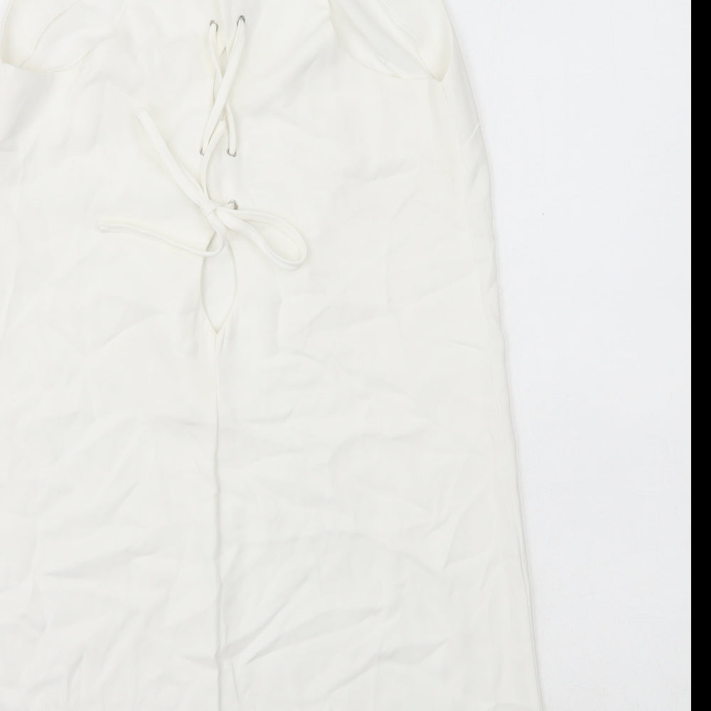 Misstruth Womens White Polyester A-Line Size 12 Round Neck Lace Up