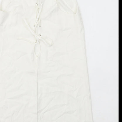 Misstruth Womens White Polyester A-Line Size 12 Round Neck Lace Up