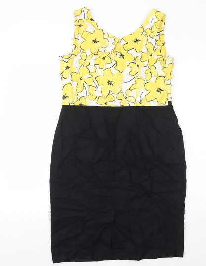 George Womens Multicoloured Floral Linen A-Line Size 14 Scoop Neck Zip