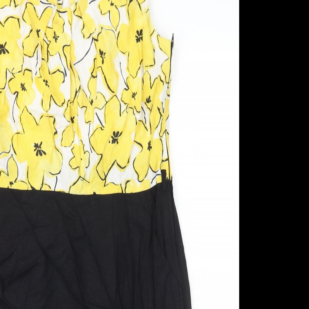 George Womens Multicoloured Floral Linen A-Line Size 14 Scoop Neck Zip