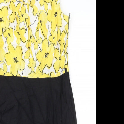 George Womens Multicoloured Floral Linen A-Line Size 14 Scoop Neck Zip