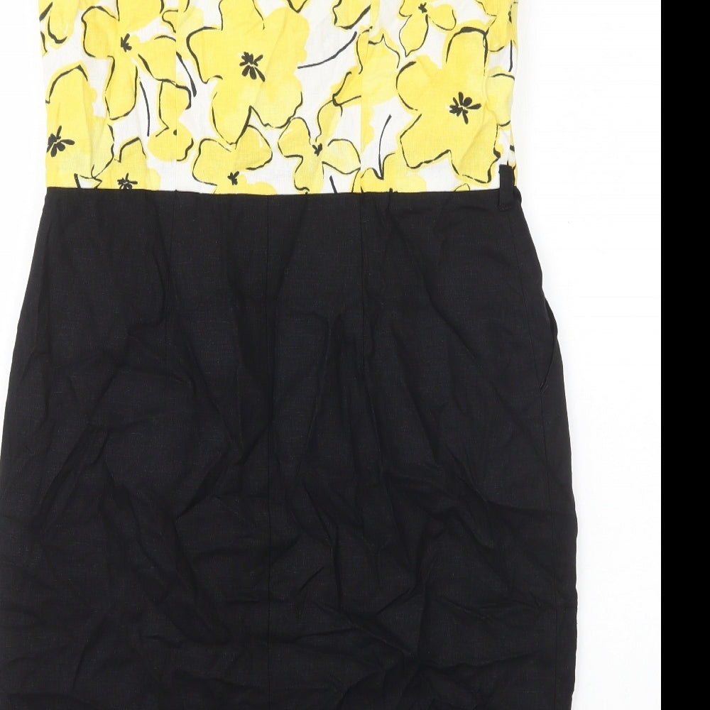 George Womens Multicoloured Floral Linen A-Line Size 14 Scoop Neck Zip