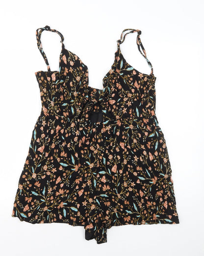 Made To Style Womens Black Geometric Viscose Playsuit One-Piece Size 14 Zip - Tie Cut Out