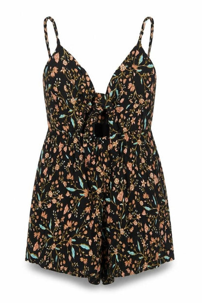 Made To Style Womens Black Geometric Viscose Playsuit One-Piece Size 14 Zip - Tie Cut Out