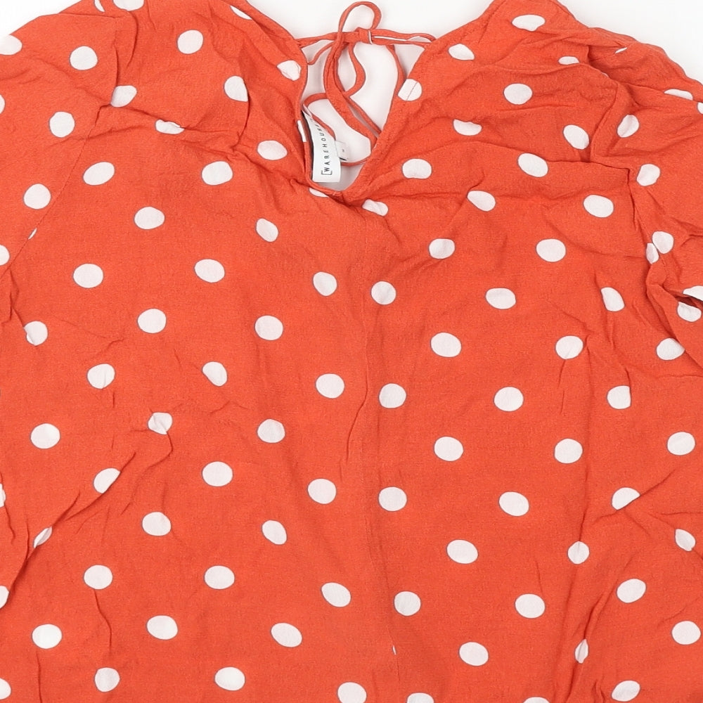 Womens UK Size 8 Warehouse Orange Basic Button-Up