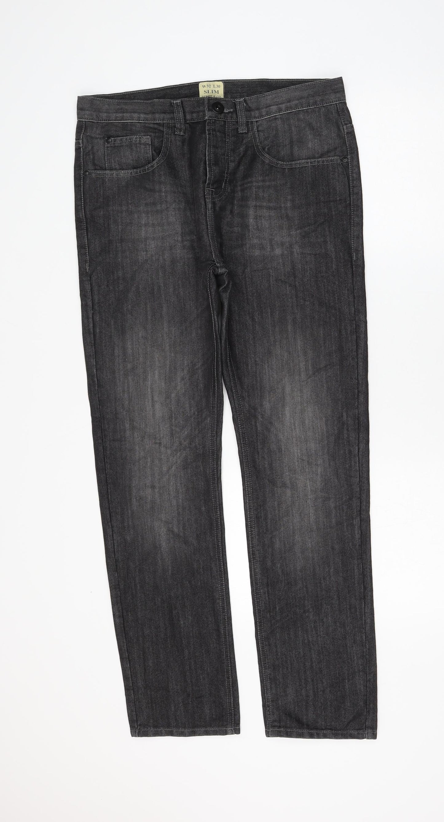 Denim & Co. Womens Grey Cotton Straight Jeans Size 32 in L30 in Slim Zip