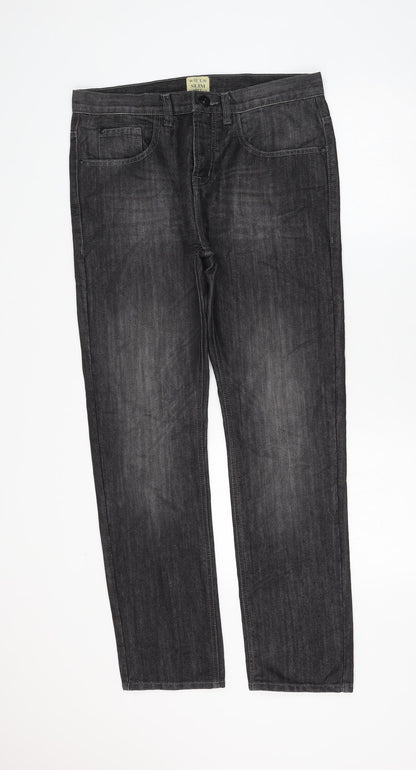 Denim & Co. Womens Grey Cotton Straight Jeans Size 32 in L30 in Slim Zip