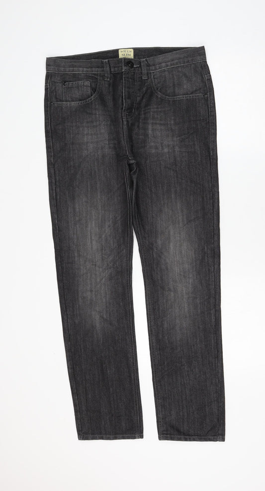 Denim & Co. Womens Grey Cotton Straight Jeans Size 32 in L30 in Slim Zip