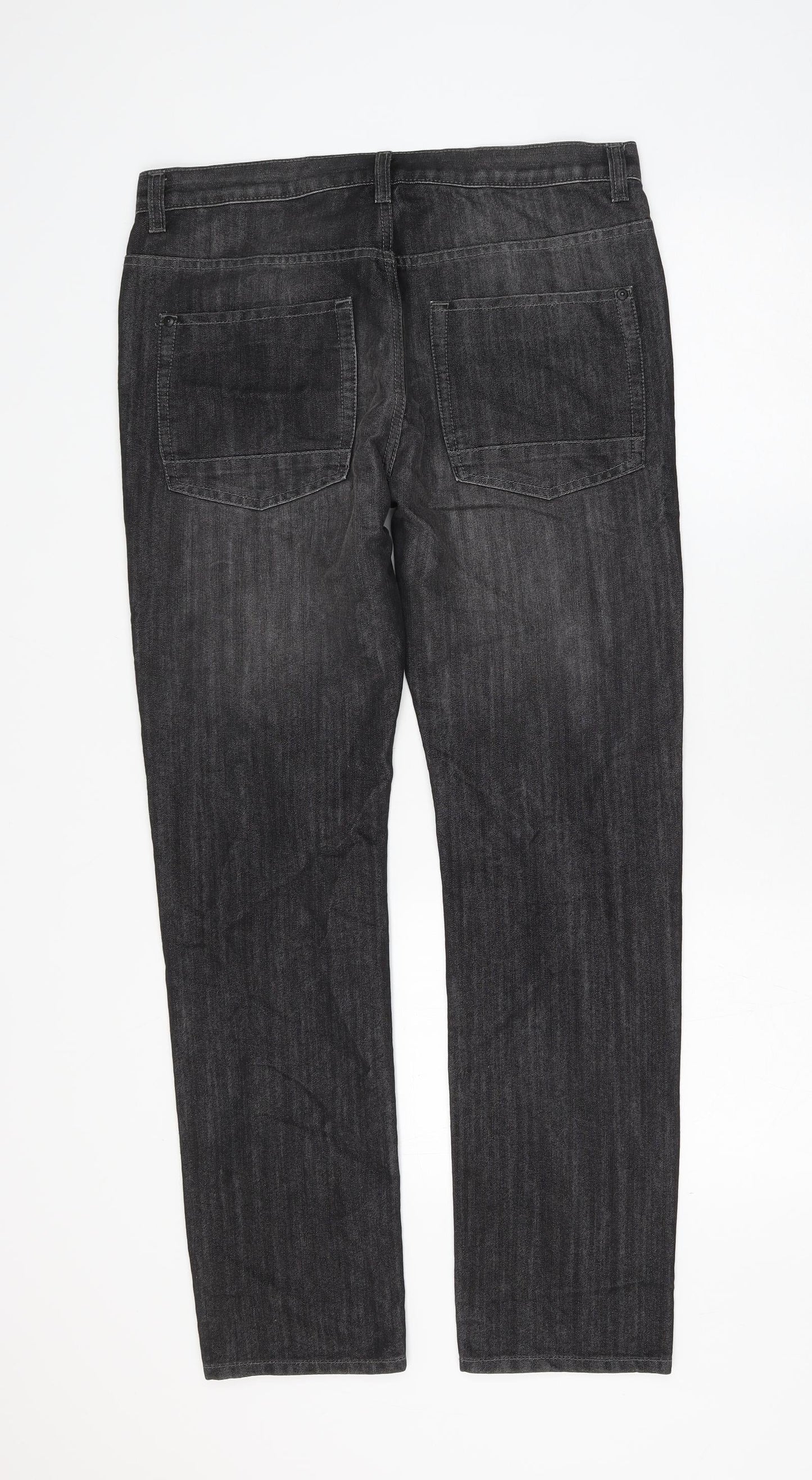 Denim & Co. Womens Grey Cotton Straight Jeans Size 32 in L30 in Slim Zip