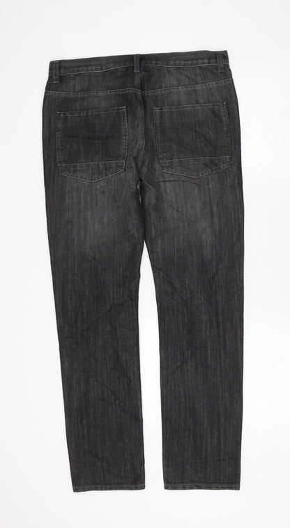 Denim & Co. Womens Grey Cotton Straight Jeans Size 32 in L30 in Slim Zip