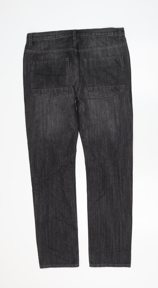 Denim & Co. Womens Grey Cotton Straight Jeans Size 32 in L30 in Slim Zip