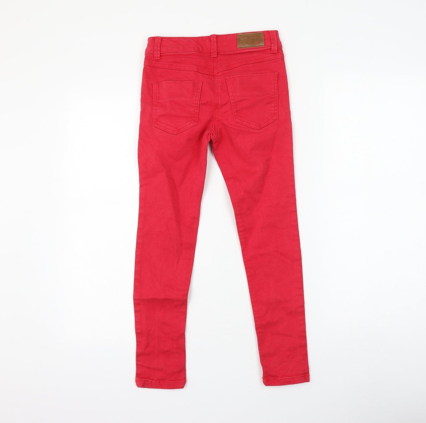 NEXT Girls Red Cotton Skinny Jeans Size 9 Months Regular Zip
