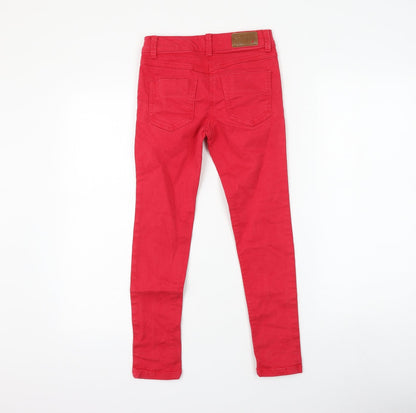 NEXT Girls Red Cotton Skinny Jeans Size 9 Months Regular Zip