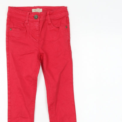 NEXT Girls Red Cotton Skinny Jeans Size 9 Months Regular Zip