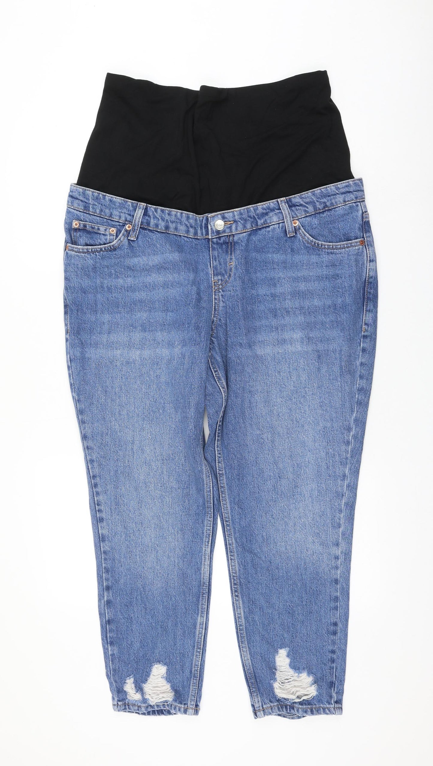 Topshop Womens Blue Cotton Straight Jeans Size 34 in L28 in Regular Zip
