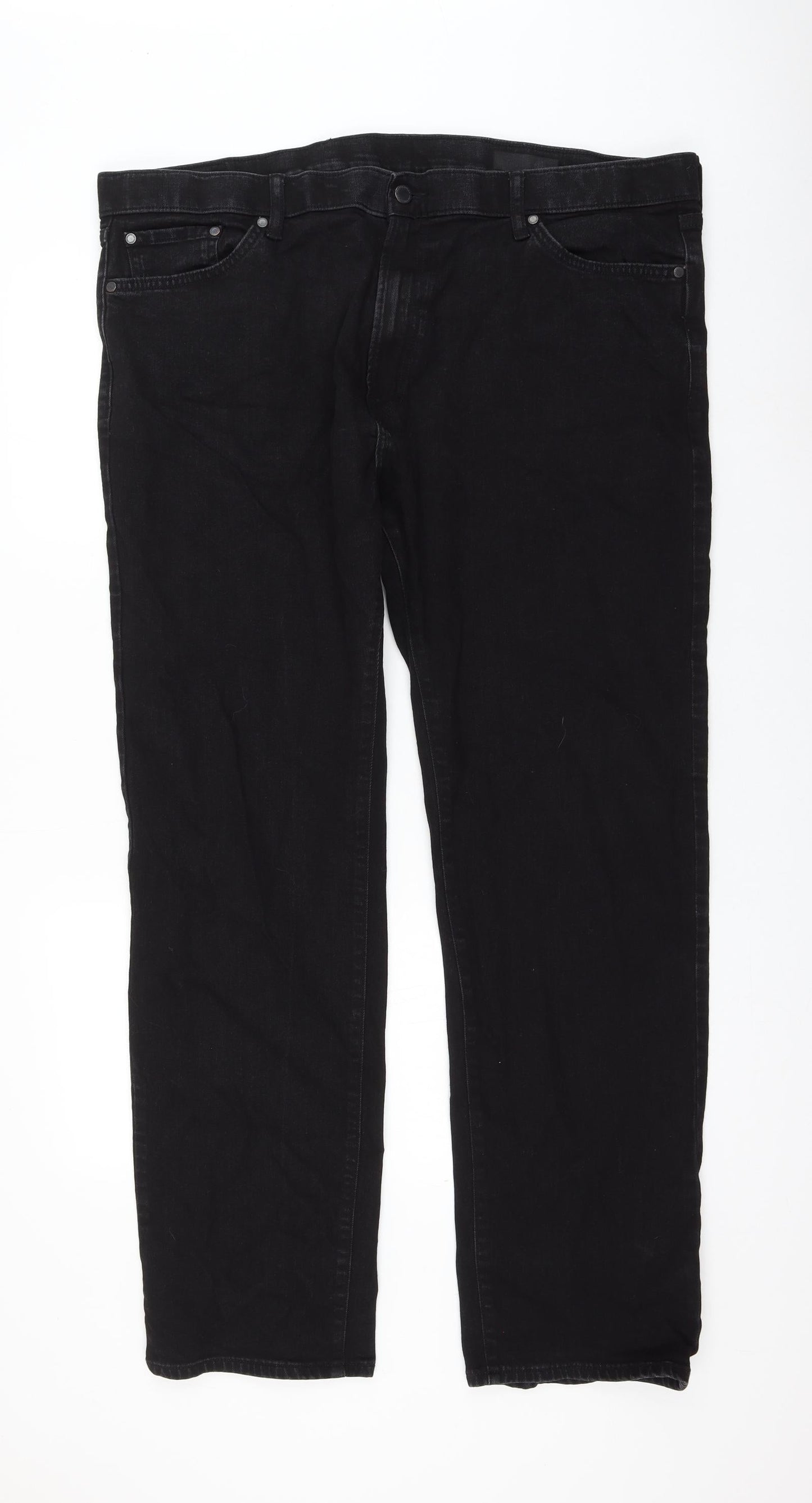 Womens UK Size 42 Preworn Regular Fit Straight Black Jeans