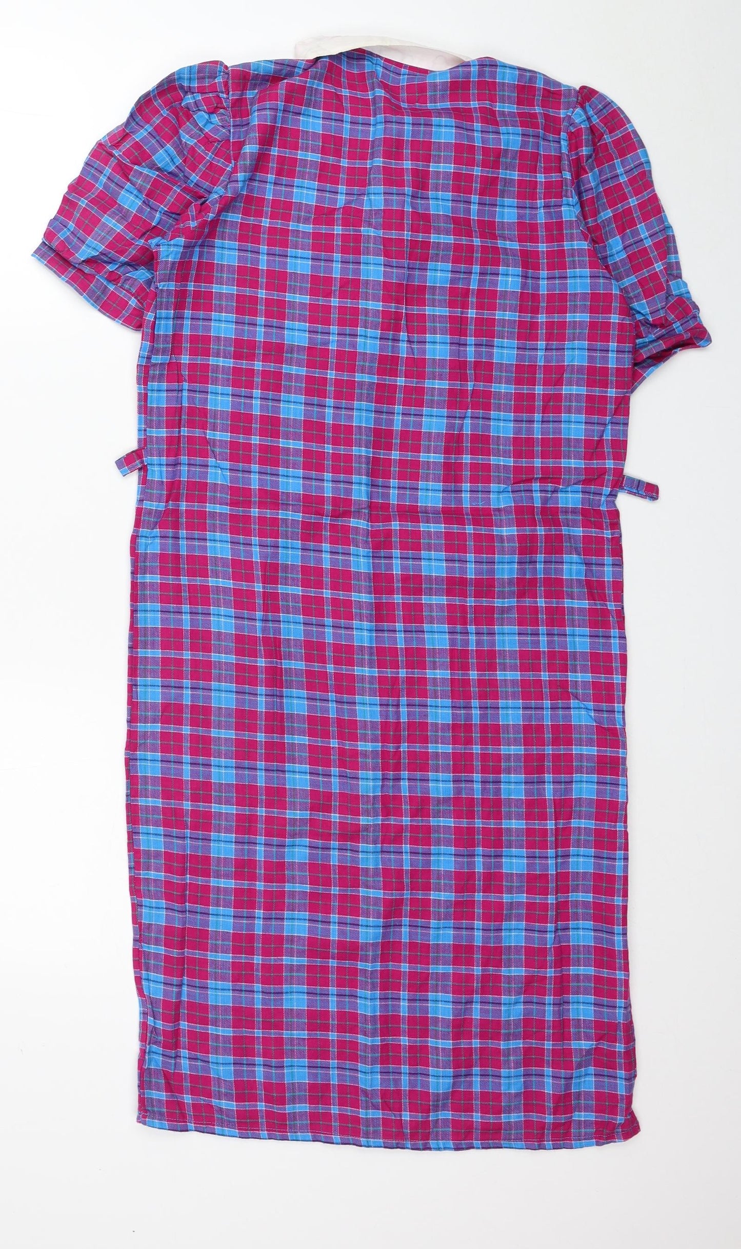 Preworn Womens Pink Plaid Cotton Shirt Dress Size 10 Collared Pullover