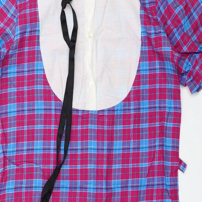 Preworn Womens Pink Plaid Cotton Shirt Dress Size 10 Collared Pullover