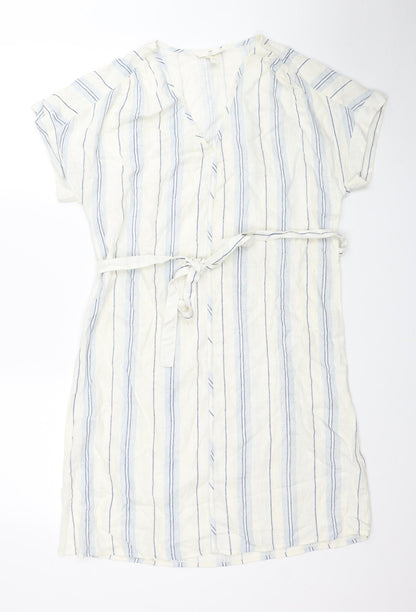 H&M Womens Ivory Striped Viscose T-Shirt Dress Size XS V-Neck Pullover