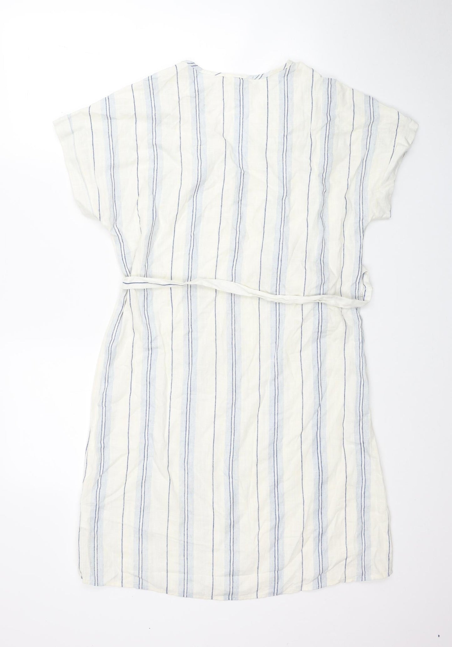 H&M Womens Ivory Striped Viscose T-Shirt Dress Size XS V-Neck Pullover