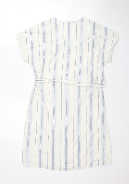 H&M Womens Ivory Striped Viscose T-Shirt Dress Size XS V-Neck Pullover