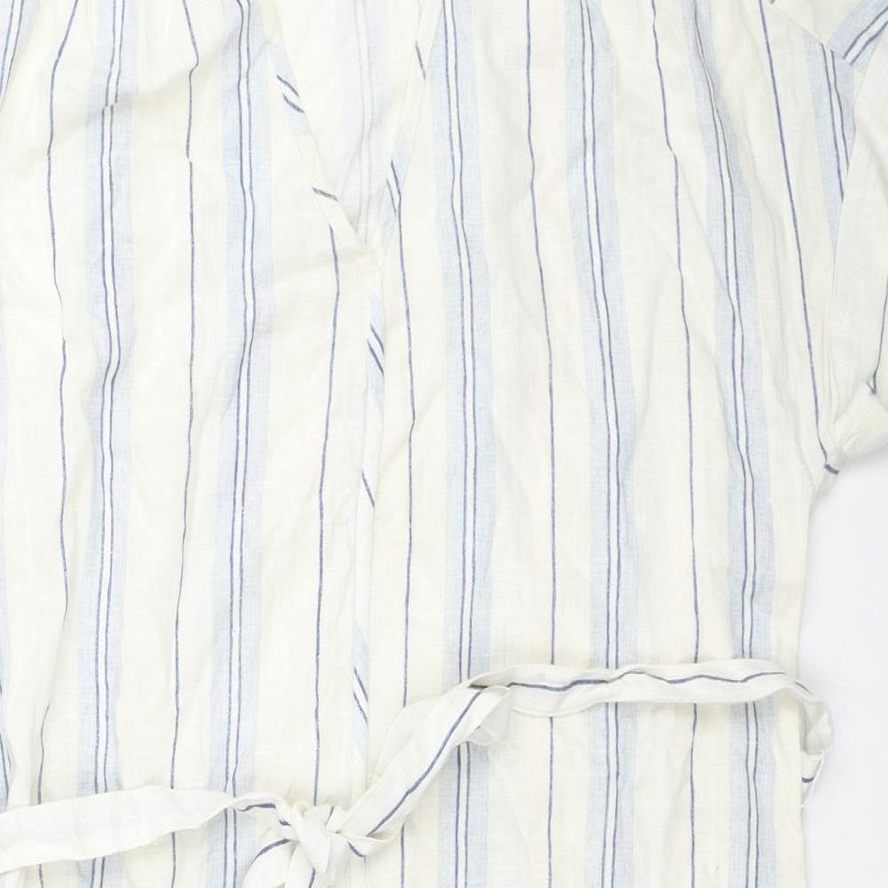 H&M Womens Ivory Striped Viscose T-Shirt Dress Size XS V-Neck Pullover